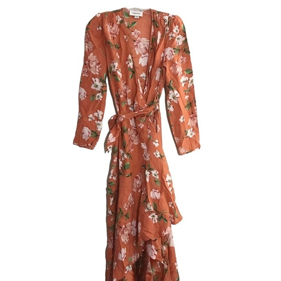 Yumi Kim orange floral long sleeve wrap asymmetric dress Size s NWOT - Picture 1 of 6